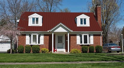 burgundy metal roof and red brick houses|red metal roofing ideas.